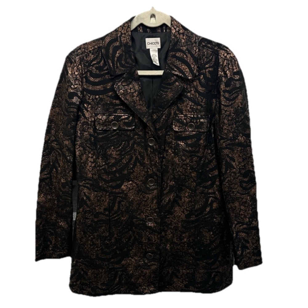 Vintage Chicos Blazer Jacket Coat LINEN Size‎ 2 Grunge Whimsigoth Evening Retro